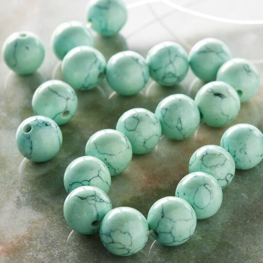 50 wooden beads turquoise 10 mm